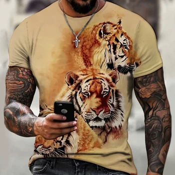Новая Мужская футболка, футболка с тигром, 3D принт, Модная мужская одежда, футболка с животными Лесного короля, Мужская футболка, Забавные футболки, топы, мужская одежда
