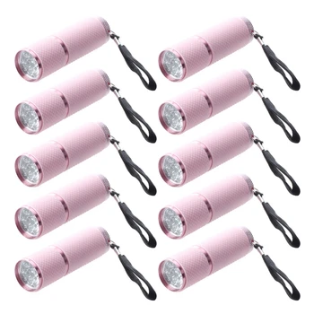 Акция! 10X Наружный мини-фонарик с 9 светодиодами и розовым резиновым покрытием