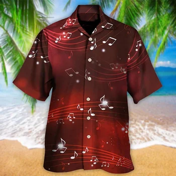 2022 Музыкальные рубашки с кубинским воротником и 3D-принтом, Мужские гавайские рубашки, Летняя мужская одежда, Повседневные Модные топы с короткими рукавами, Футболки