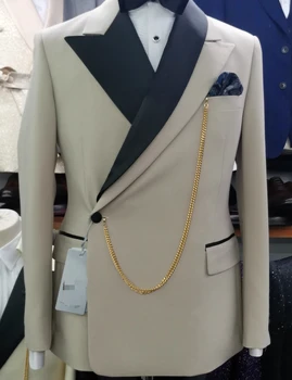 Мужской костюм из 2 предметов, Свадебный Смокинг для Жениха, платье в деловом стиле, Пиджак с острым отворотом, Блейзер + брюки