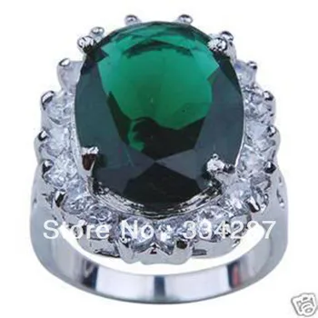 Необычное кольцо с зеленым кристаллом, размер 8#