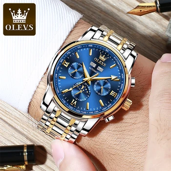 OLEVS Автоматические механические часы из водонепроницаемой нержавеющей стали, Многофункциональные светящиеся часы с датой для мужчин, роскошные брендовые наручные часы
