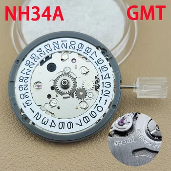 Новый автоматический механический механизм NH34 GMT 24 Часовые стрелки, Япония, Оригинальные запчасти, NH34A, Дата 3,0, Механизм высокой точности, МОД
