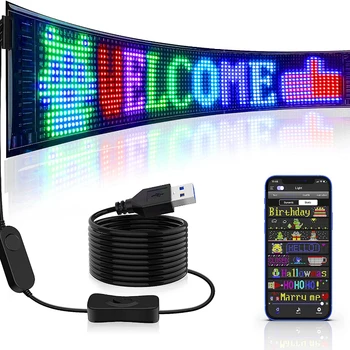 Светодиодная матричная панель USB 5 В, яркие световые знаки RGB с прокруткой для автомобиля, управление приложением Bluetooth, анимация текстового рисунка, светодиодный дисплей автомобиля