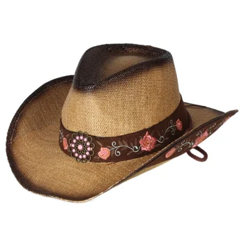 высококачественная классическая винтажная уличная ковбойская соломенная шляпа Унисекс с широкими полями в западном стиле и ветрозащитной веревкой