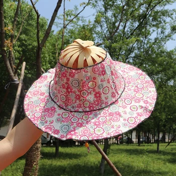 2 в 1, Бамбуковая Складная шляпа-веер для женщин, Женская Ручная складная Кепка-веер для путешествий, Летняя Шляпа, Бамбуковый танцевальный веер для путешествий