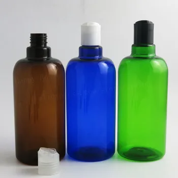 12 x 500 мл пустых ПЭТ-бутылок для шампуня для мытья тела с дисковой крышкой, сине-зеленый Янтарный Пластиковый контейнер для упаковки крема, лосьона, косметики