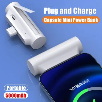 Мини-банк питания 5000 мАч Внешний аккумулятор Беспроводная зарядка Powerbank для iPhone Samsung Xiaomi Резервная батарея Портативное зарядное устройство