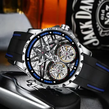 Мужские часы Mark Fairwhale, полностью автоматические механические наручные часы, Водонепроницаемые часы с выдолбленным Турбийоном, часы 6210