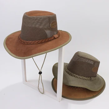 Мужская Ковбойская шляпа с широкими полями, сетчатая летняя шляпа в западном стиле для повседневного кемпинга на открытом воздухе