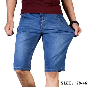 большие размеры 40 42 44 46 Летние Тонкие Новые Мужские деловые джинсовые шорты Модные Повседневные стрейчевые узкие Синие джинсы Короткие