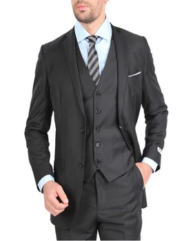 Новейший дизайн брюк-блейзеров, Темно-серые свадебные костюмы для мужчин, комплект из 3 предметов (куртка + брюки + Жилет + галстук), смокинги, пальто для выпускного вечера, одежда для званого ужина
