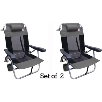 Многопозиционный Плоский Складной Сетчатый Ультралегкий Пляжный стул (2 упаковки) - Серый Пляжный стул, Уличный Стул, Походный стул, Мебель для патио
