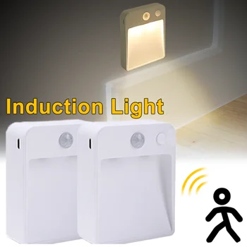 Светодиодный ночник с датчиком движения, Зарядка через USB + питание от аккумулятора, Беспроводной настенный светильник для коридора, шкафа, украшения спальни