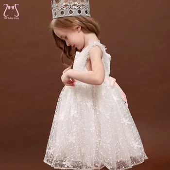 Летнее платье принцессы для маленьких девочек, детская одежда без рукавов с кружевным бантом, детский праздничный костюм для Дня рождения от 0 до 3 лет