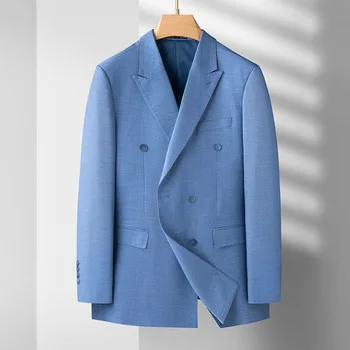 5837 - мужские полосатые двубортные костюмы 91 в полоску для отдыха и европейский код мужской приталенный пиджак