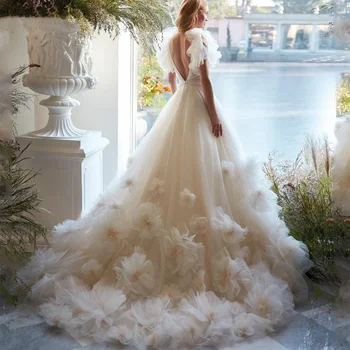 LSYX Великолепное платье для выпускного вечера с 3D-деколью в виде цветка и кристаллов, Вечерние платья с рюшами По краю, Трапециевидные вечерние платья с открытой спиной для свадебных торжеств