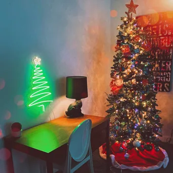 Неоновая вывеска на Рождественскую елку, Праздничная вывеска в неоновом стиле, Веселого Рождества, Счастливых праздников, Рождественские украшения, Подарок для декора комнаты