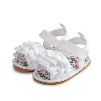 Сандалии для маленьких девочек, летняя нескользящая резиновая подошва, детская кроватка, первая пара обуви для новорожденных, разбитые цветы