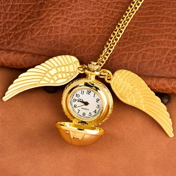 Ожерелье, карманные часы, Роскошный золотой шар, Карманные часы, Крошечные крылья, Ожерелье, Подвесные часы, Подарки для детей, Детские сувенирные подарки