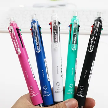 50ШТ Многофункциональная ручка 6 В 1 С шариковой ручкой 0,7 мм 5 цветов для заправки и набором механических карандашных грифелей 0,5 мм Многоцветная ручка