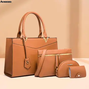Новая модная повседневная женская сумка чистого цвета в простой атмосфере для поездок на работу, набор ручных сумок через плечо большой емкости