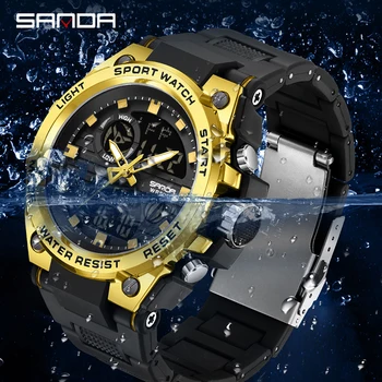 SANDA Спортивные часы для мужчин, военные кварцевые часы, Мужские водонепроницаемые цифровые наручные часы с двойным дисплеем для мужчин, Relogios Masculino