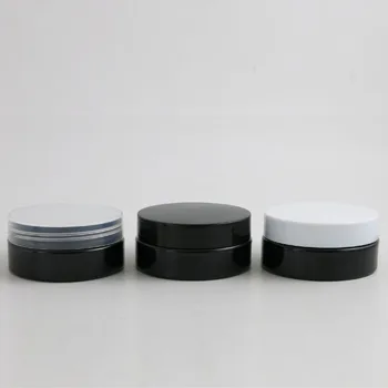 24 x 50g Пустые черные контейнеры для косметического крема Банки для крема 50cc 50ml для упаковки косметики Пластиковые бутылки с пластиковой крышкой