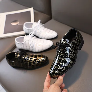 JY/ кожаные туфли для мальчиков для школьных выступлений; белые демисезонные тонкие туфли в британском стиле; цвет черный, белый; 21-36 JP33 RR;